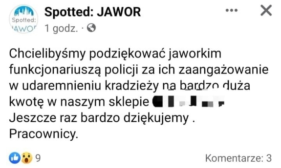 podziękowania dla policjantów za ujęcie złodziejki sklepowej