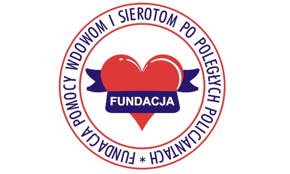Logo Fundacji Pomocy Wdowom i Sierotom po Poległych Policjantach przedstawiające serce i szarfę z napisem Fundacja.