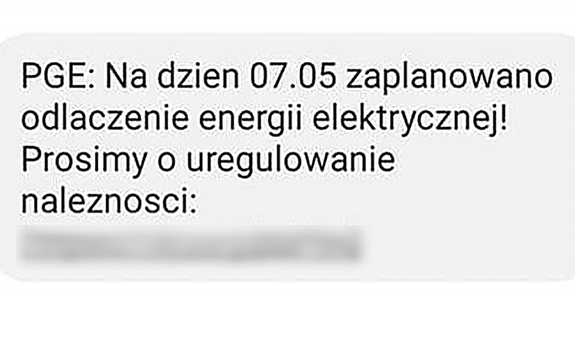 Wiadomość SMS z fałszywymi linkami