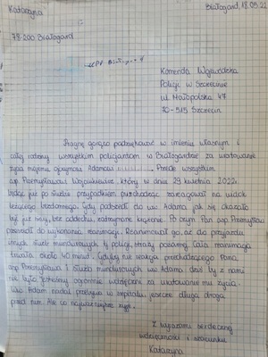 zdjęcie kartki z podziękowaniami