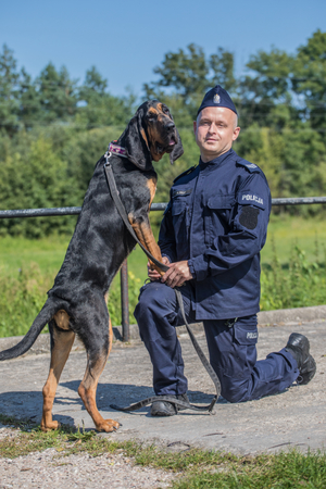 umundurowany policjant z psem służbowym