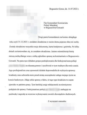 treść podziękowania