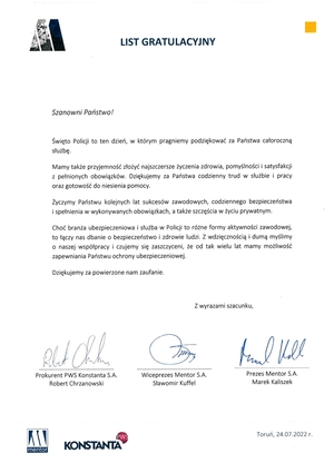 Życzenia i podziękowania z okazji święta Policji