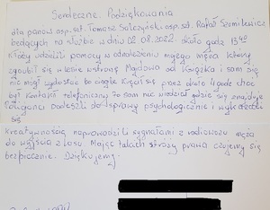 zdjęcie podziękowań dla policjantów