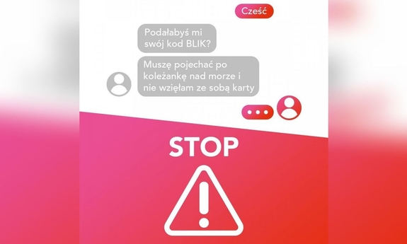 Baner ostrzegający przed oszustwem na kod blik