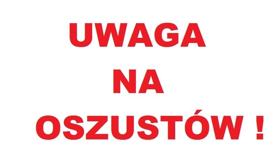 czerwony napis na białym tle uwaga na oszustów