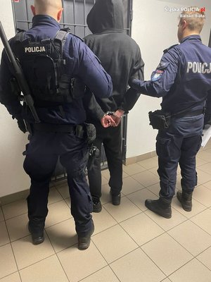 dwaj policjanci z zatrzymanym