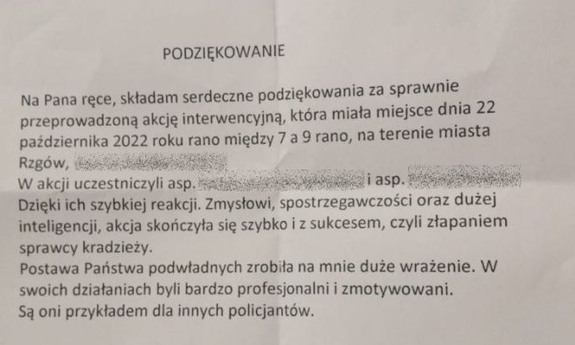 zdjęcie fragmentów podziękowań