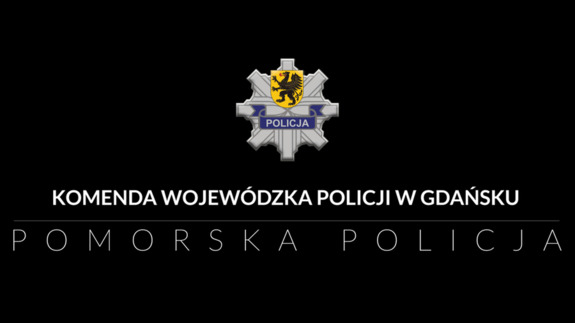 policyjna gwiazda z herbem pomorskiej Policji na czarnym tle. Pod spodem napis: Komenda Wojewódzka Policji w Gdańsku, a pod nim kolejny napis: Pomorska Policja