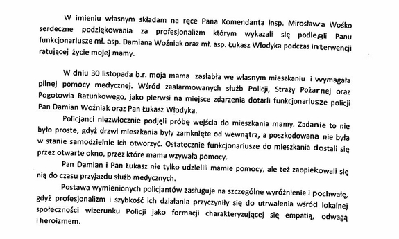 zdjęcie podziękowań dla policjantów