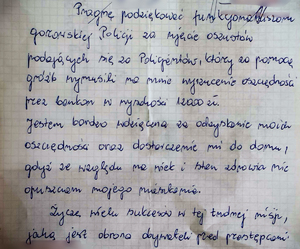 treść podziękowań dla policjantów