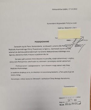 zdjęcie podziękowań dla policjantów