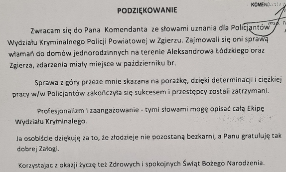 zdjęcie podziękowań dla policjantów