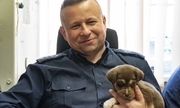 policjant z adoptowanym szczeniakiem
