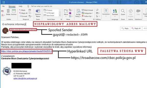 zrzut ekranu przedstawia fałszywy mail z informacją o rzekomym cyberataku