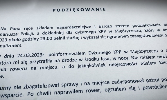 treść podziękowań dla dzielnicowego