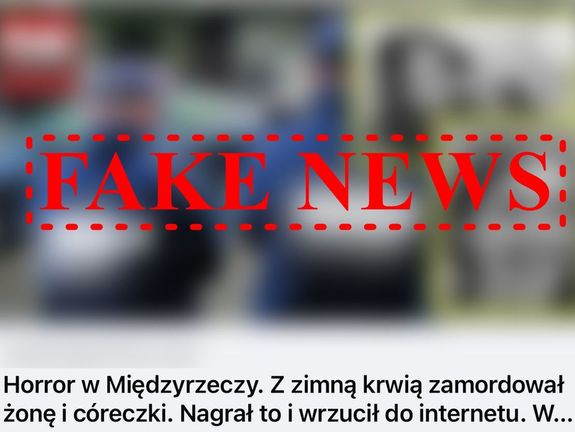 Zdjęcie przedstawia plakat z czerwonym napisem FAKE NEWS.