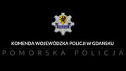 policyjna odznaka i napis: Komenda Wojewódzka Policji w Gdańsku, pod spodem napis Pomorska Policja