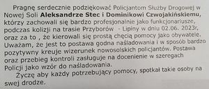 treść podziękowań dla policjantów