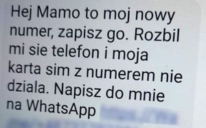 zdjęcie z ekranu telefonu pokazujący wiadomość od oszusta