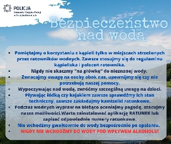 Na zdjęciu opisany jest poradnik z zasadami dotyczącymi bezpieczeństwa nad wodą