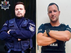 kolaż dwóch zdjęć, na których znajdują się dwaj policjanci