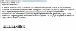 treść podziękowań dla policjantów od personelu medycznego