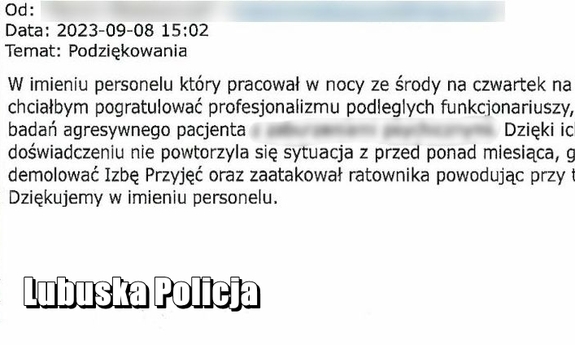 treść podziękowań dla policjantów od personelu medycznego
