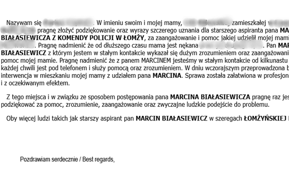 zdjęcie przesłanych podziękowań