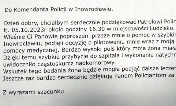 Podziękowania dla policjantów za eskortę