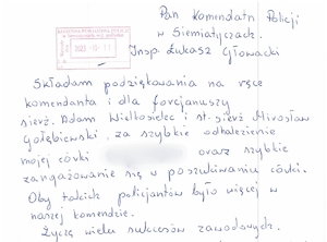 zdjęcie podziękowań