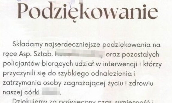 treść podziękowań dla policjantów