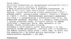 zdjęcie wiadomości z podziękowaniami dla policjantów