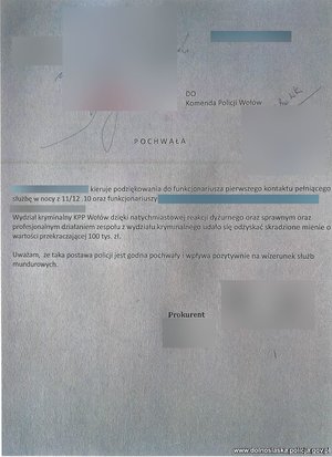 skan podziękowań dla policjantów