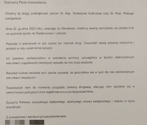 zdjęcie przesłanych podziekowań