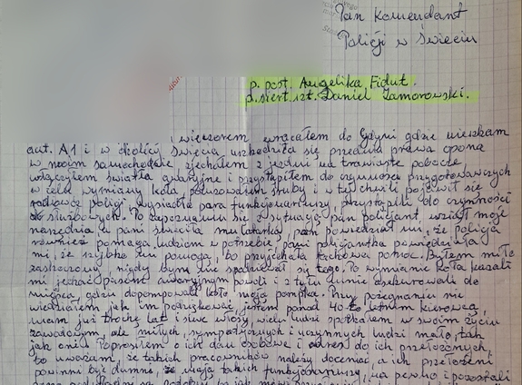 treść podziękowań dla policjantów