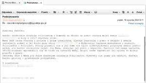 zdjęcie e-maila z podziękowaniami dla policjantów