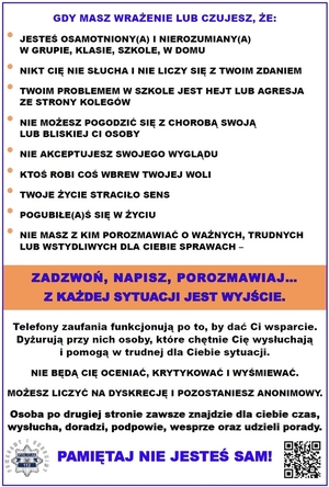 infografika z numerami telefonów zaufania