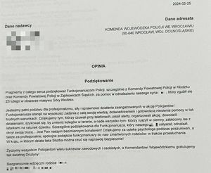 zdjęcie listu z podziękowaniami