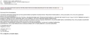 Zrzut ekranu, na którym widać wiadomość e-mail przesłaną do policjantów.