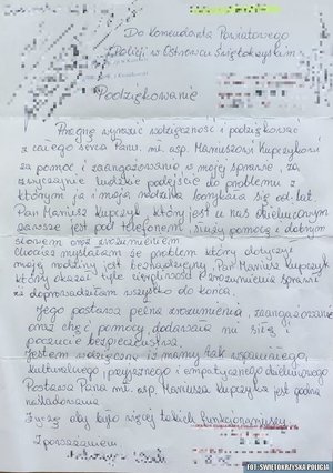 zdjęcie listu z podziękowaniami