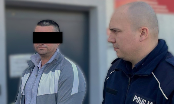 Policjant z zatrzymanym mężczyzną