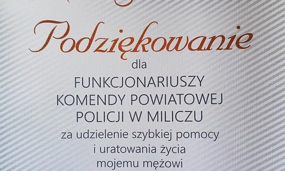 fragment kartki z podziękowaniami dla policjantów