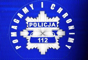 Napis Pomagamy i Chronimy wokół gwiazdy policyjnej