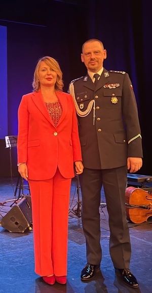 Komendant Główny Policji i Anna Sroka - Ambasador Nadzwyczajny i Pełnomocny Rzeczpospolitej Polskiej w Królestwie Hiszpanii i Księstwie Andory.