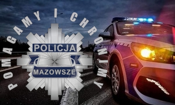 logo pomagamy i chronimy, w tle radiowóz policyjny