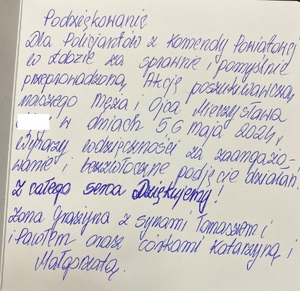 zdjęcie listu z podziękowaniami