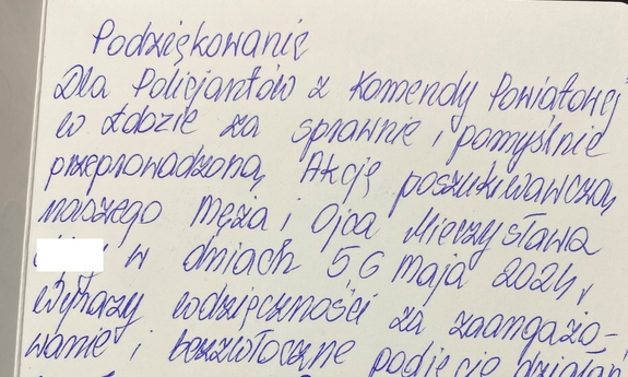 zdjęcie listu z podziękowaniami