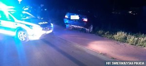 samochód w rowie. obok radiowóz