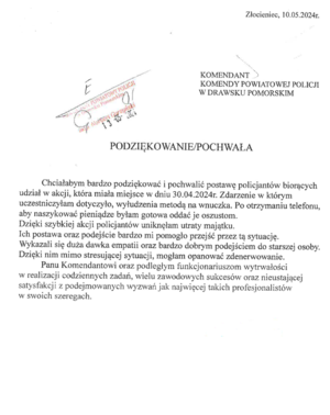 zdjęcie listu z podziękowaniami